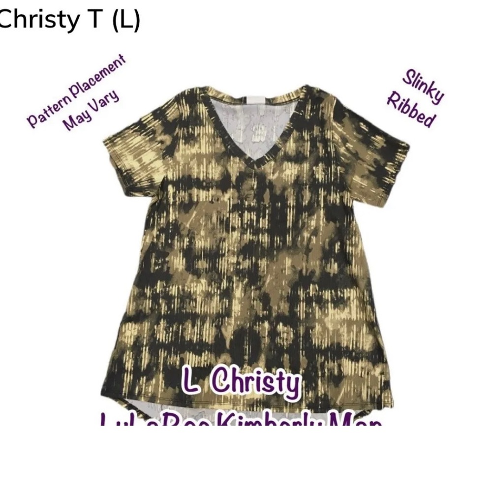 Lularoe Christy T Black Print ribbed, Size Large